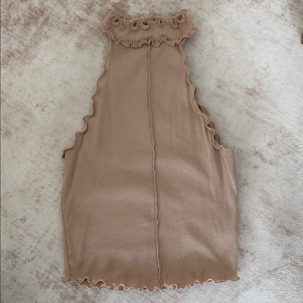 Ruffled Tan Sleeveless Top